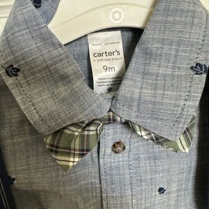 Carter's Gray and Green Plaid Baby Outfit with Bow tie